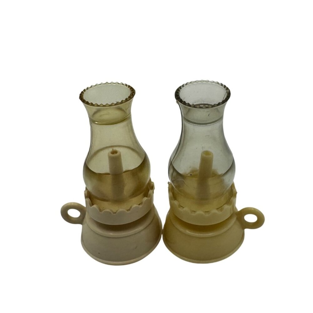 Vintage Miniature Oil Lamp Style Plastic Salt & Pepper Shakers